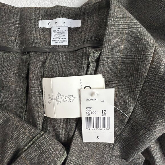 Cabi Womens Mid-Rise Wide-Leg Crop Pant Size 12 Gray Plaid Style 630 Casual New - Picture 3 of 9